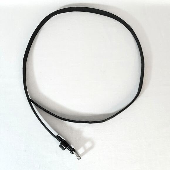 Black Patent Faux Leather Skinny Belt Medium Waist Silver Tone Hardware - Picture 5 of 10